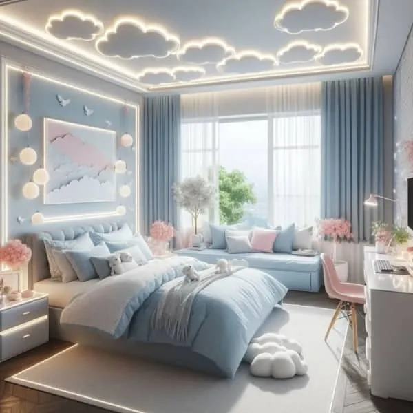 دیزاین اتاق خواب ذخترانه ابی